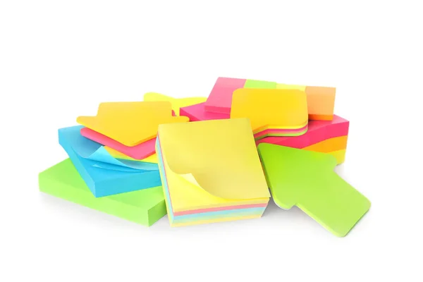 Pile Different Colorful Sticky Notes White Background School Stationery — Stock Photo, Image