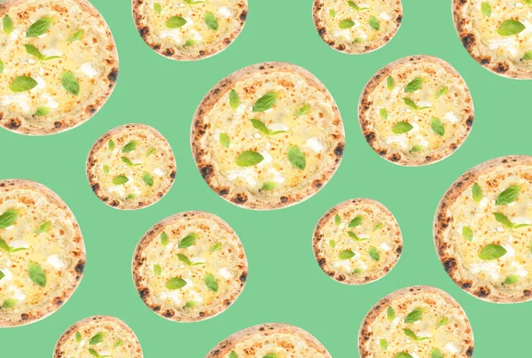 Дизайн Сирної Піци Блідо Зеленому Фоні — стокове фото