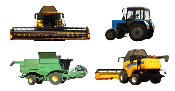 Conjunto Diferentes Máquinas Agrícolas Sobre Fundo Branco Design Banner — Fotografia de Stock