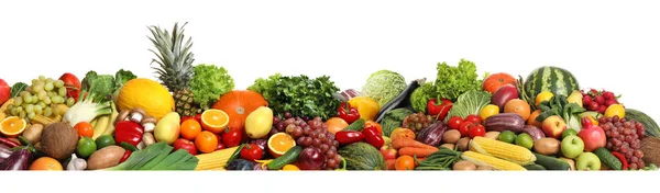 Colección Verduras Frutas Orgánicas Frescas Sobre Fondo Blanco Diseño Banner — Foto de Stock