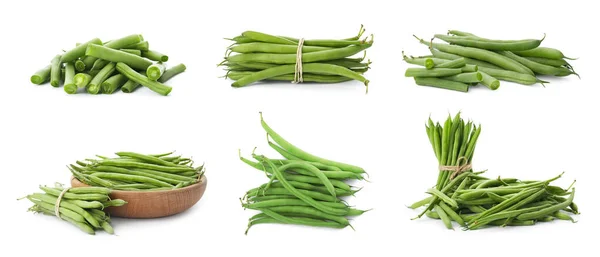 白色背景上的一组新鲜绿豆 条幅设计 — 图库照片