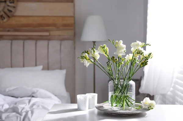 Beautiful Spring Freesia Flowers Table Bedroom — Stock Photo, Image