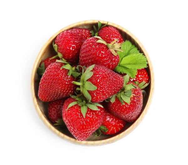 Fresh Ripe Strawberries Bowl Isolated White Top View — Stock Photo, Image