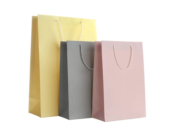 Different Paper Shopping Bags Isolated White — Stock Photo, Image