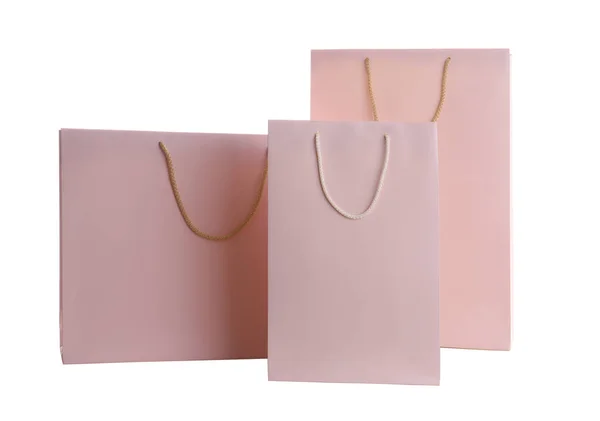 Bolsas Compras Papel Rosa Aisladas Blanco —  Fotos de Stock