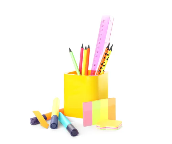 Set Cancelleria Colorata Scuola Sfondo Bianco — Foto Stock