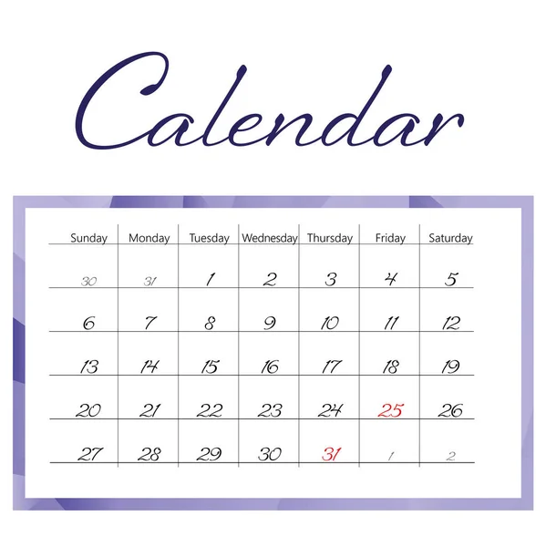 Minimalistyczny Miesięczny Projekt Kalendarza Białym Tle — Zdjęcie stockowe