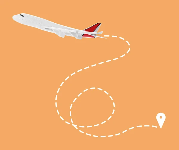 Направление Полета Иллюстрация Плоскость Штифт Соединены Линией Оранжевом Фоне — стоковое фото