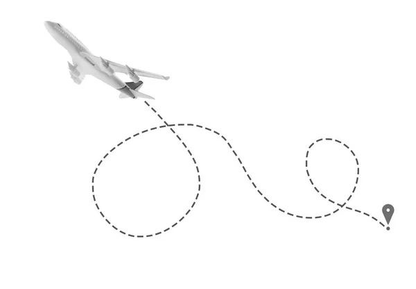 Fluchtrichtung Illustration Flugzeug Und Stift Durch Gestrichelte Linie Auf Weißem — Stockfoto