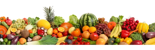 Sbírka Čerstvé Ekologické Zeleniny Ovoce Bílém Pozadí Návrh Nápisu — Stock fotografie