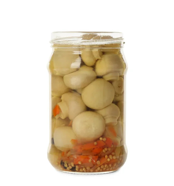 Tarro Champiñones Escabeche Aislados Blanco — Foto de Stock