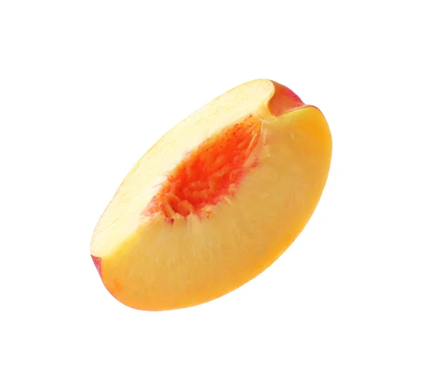 Slice Ripe Peach Isolated White — Stock Photo, Image