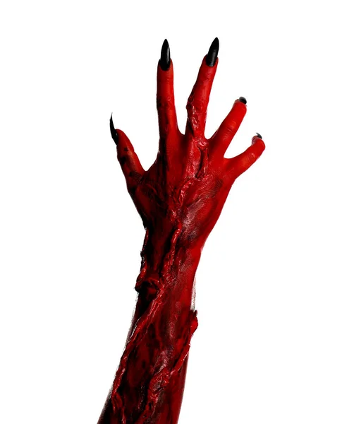 Gruseliges Monster Auf Weißem Hintergrund Nahaufnahme Der Hand Halloween Charakter — Stockfoto