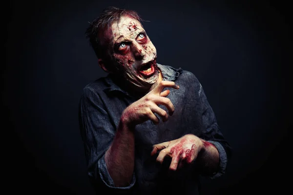 Zumbi Assustador Fundo Escuro Monstro Halloween — Fotografia de Stock