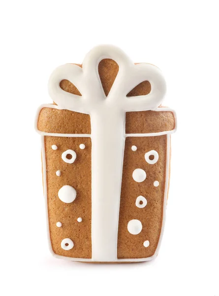 Caixa Presente Forma Biscoito Natal Isolado Branco — Fotografia de Stock