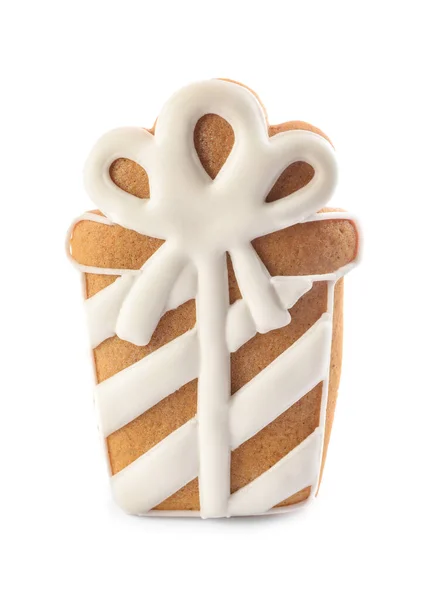 Caixa Presente Forma Biscoito Natal Isolado Branco — Fotografia de Stock