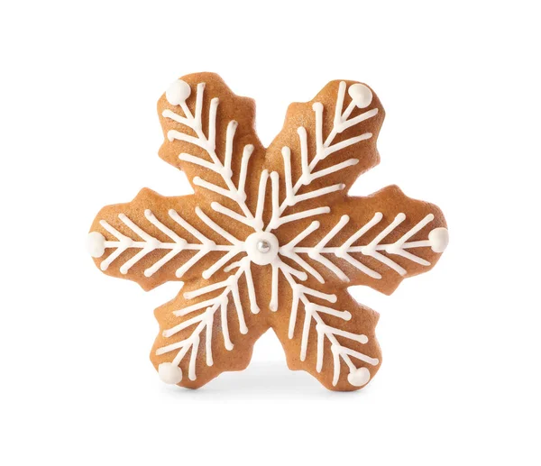 Cookie Noël Forme Flocon Neige Isolé Sur Blanc — Photo