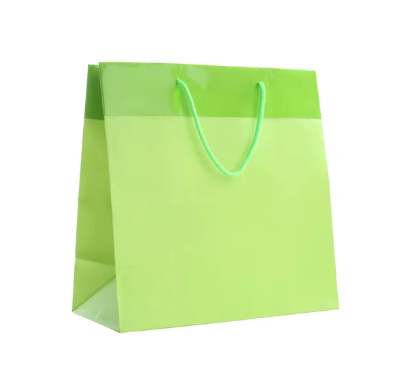 绿纸购物袋 白色隔离 — 图库照片