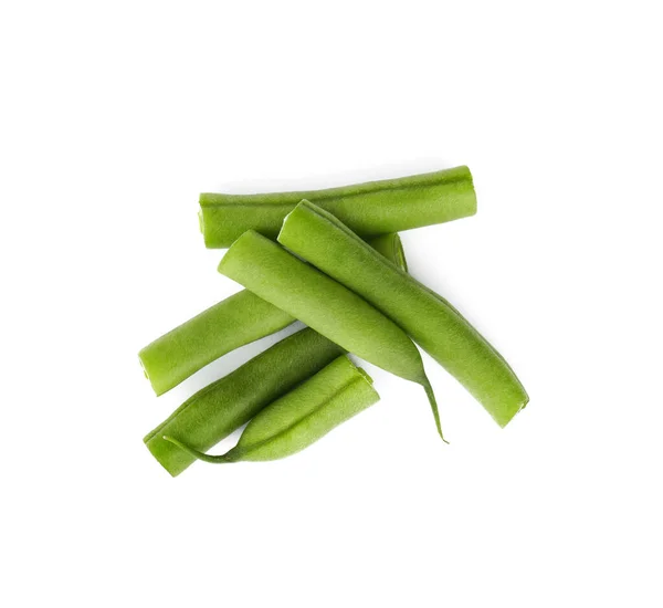 Fresh Green Beans White Background Top View — Stock Photo, Image