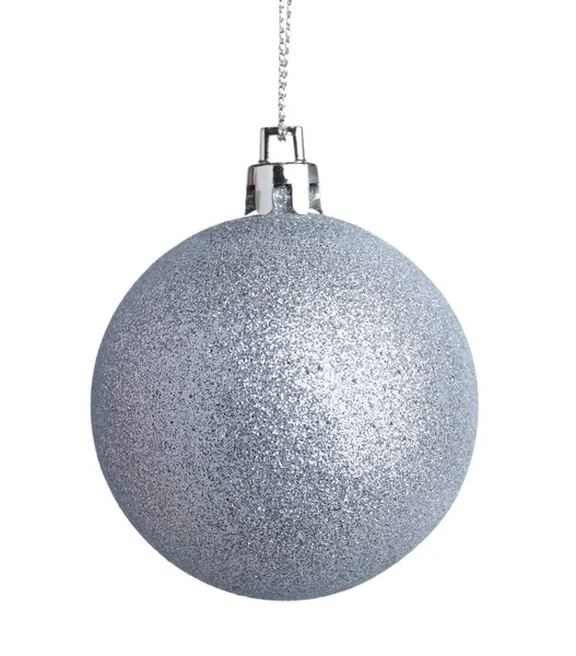 Mooie Zilveren Kerstbal Geïsoleerd Wit — Stockfoto