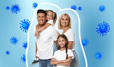 Güçlü bağışıklık - sağlıklı aile. Çocuklu mutlu ebeveynler virüslerden, bakterilerden ve resimlerden korunuyorlar.
