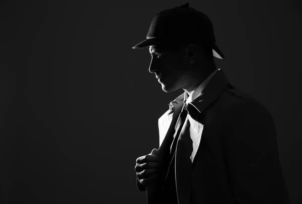 Siyah Beyaz Efektli Şapkalı Eski Moda Dedektif Metin Için Boşluk — Stok fotoğraf