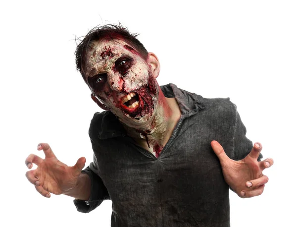 Enge Zombie Witte Achtergrond Halloween Monster — Stockfoto