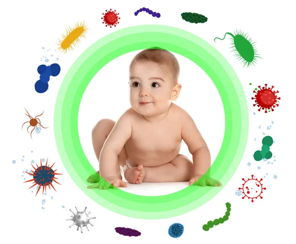 Forte Immunità Come Scudo Proteggendo Bambino Virus Batteri Illustrazione — Foto Stock