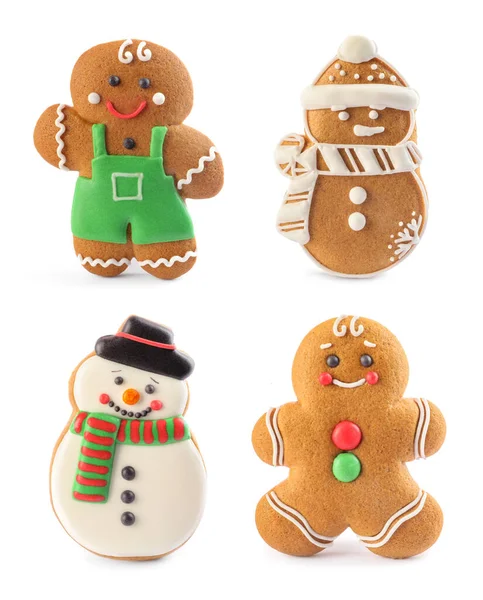 Conjunto Diferentes Cookies Forma Natal Fundo Branco — Fotografia de Stock