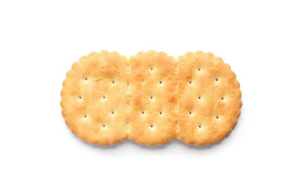 Delicious Crispy Cracker Isolated White Top View — Stock Photo, Image