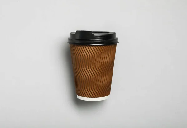 Takeaway Paper Coffee Cup Light Grey Background Top View — Stock Photo, Image