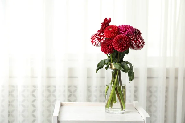 Beautiful Dahlia Flowers Vase Indoors Space Text — Stock Photo, Image