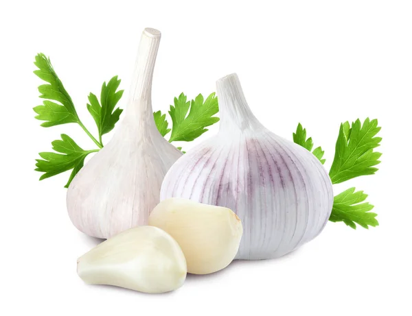 Frischer Knoblauch Mit Petersilie Auf Weißem Hintergrund — Stockfoto