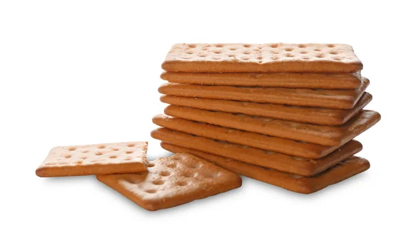 Stack Delicious Crispy Crackers Isolated White — Stock Photo, Image