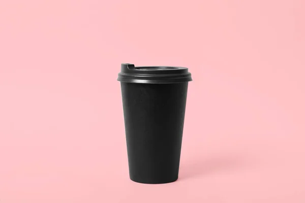 Afhaalpapier Koffiebeker Roze Achtergrond — Stockfoto