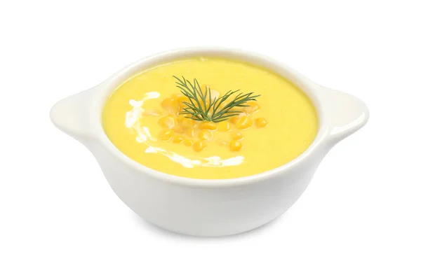Deliciosa Sopa Maíz Cremoso Aislado Blanco — Foto de Stock