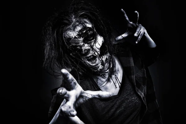 Scary Zombie Dark Background Black White Effect Halloween Monster — Stock Photo, Image