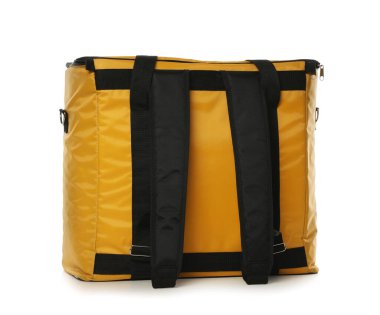 Modern sarı termo çanta beyaza izole edilmiş.