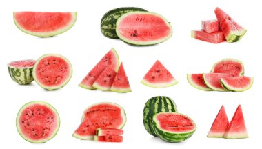 Beyaz arkaplanda taze karpuz seti 