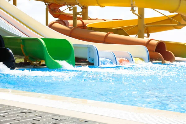 Different Colorful Slides Water Park Sunny Day — Stock Photo, Image