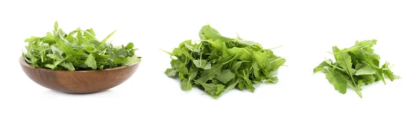 Set Green Arugula Leaves White Background Banner Design — Stock Photo, Image