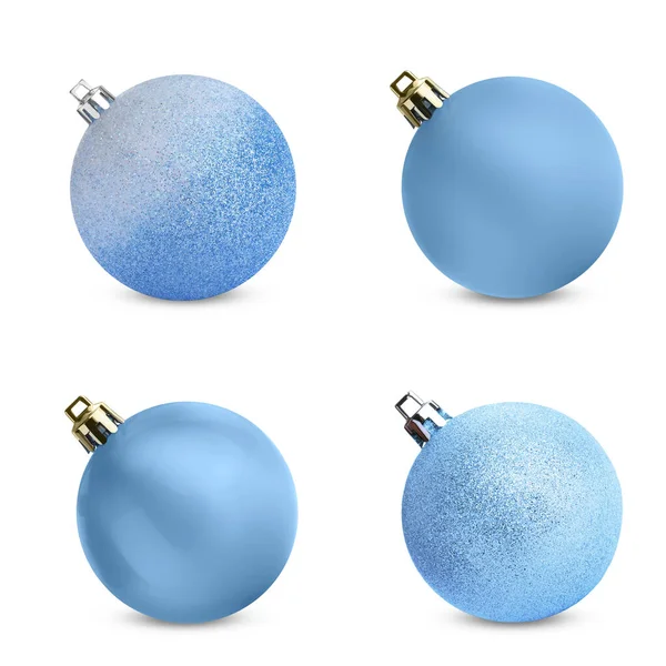 Conjunto Luz Azul Bolas Natal Fundo Branco — Fotografia de Stock