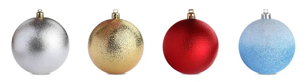 Set Diferentes Bolas Navidad Sobre Fondo Blanco Diseño Banner — Foto de Stock