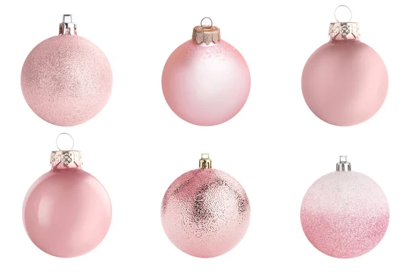 Набір Рожевих Різдвяних Кульок Білому Тлі — стокове фото