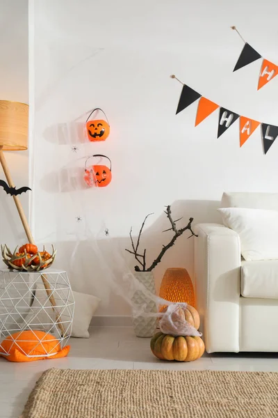 Chambre Moderne Décorée Pour Halloween Intérieur Festif — Photo