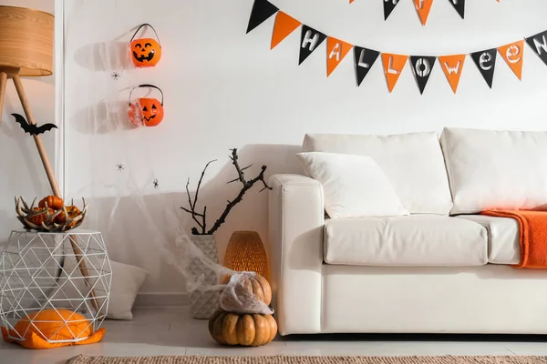 Chambre Moderne Décorée Pour Halloween Intérieur Festif — Photo