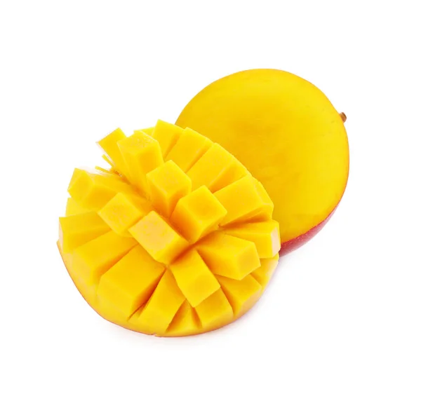 Cut Ripe Mangoes Isolated White Exotic Fruit — Stock Photo, Image