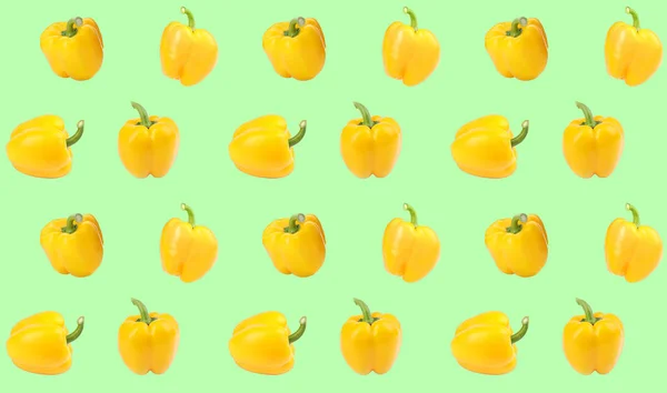 Pattern Yellow Bell Peppers Light Green Background — Stock Photo, Image