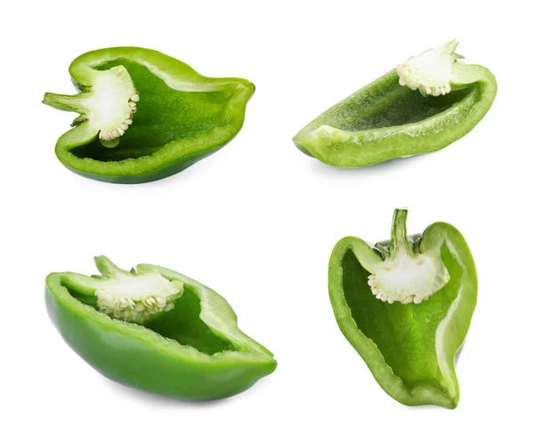 Sada Sekaných Zelených Papriček Izolovaných Bílém — Stock fotografie