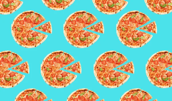 Diseño Del Patrón Pizza Sobre Fondo Azul Claro — Foto de Stock